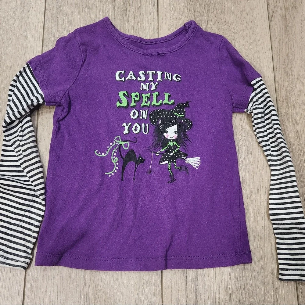 Halloween Graphic Shirts Toddler Girls 4T Witch Cat Purple Lot of 2 See photos